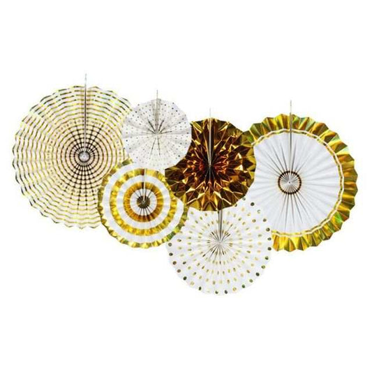 White & Gold Fan Set - 6pcs