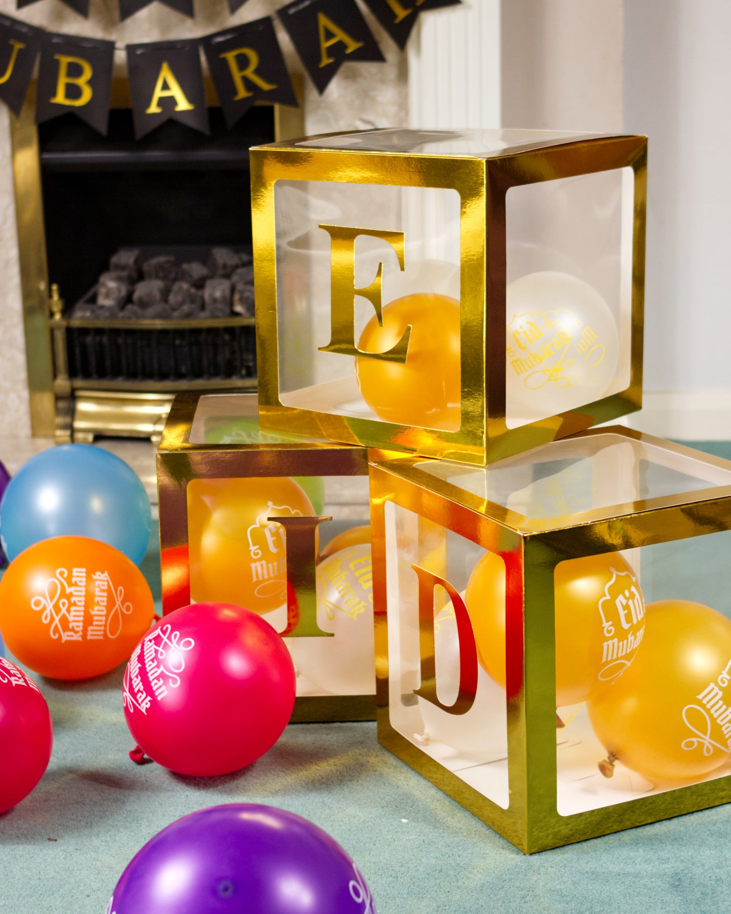 Eid Transparent Balloon Boxes - Gold