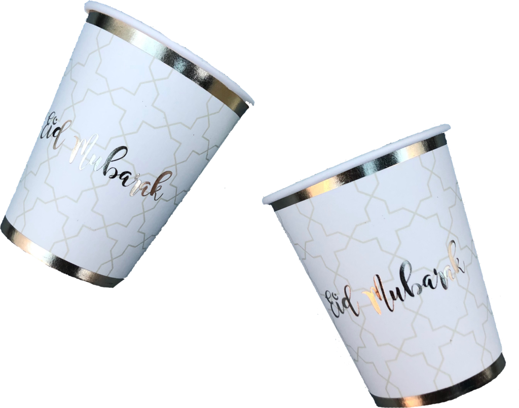 Eid Mubarak Cups - White and Gold - Anafiya Gifts