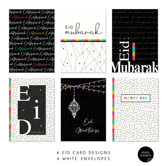Eid Cards - 6 Pack - Black & White