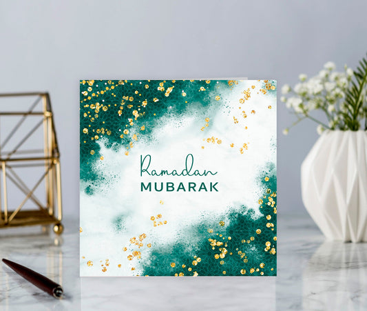 Ramadan Mubarak Card - Emerald Green & Gold