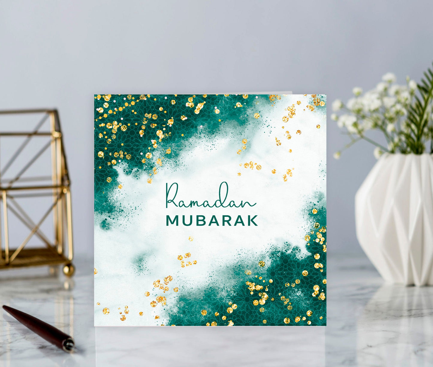 Ramadan Mubarak Card - Emerald Green & Gold
