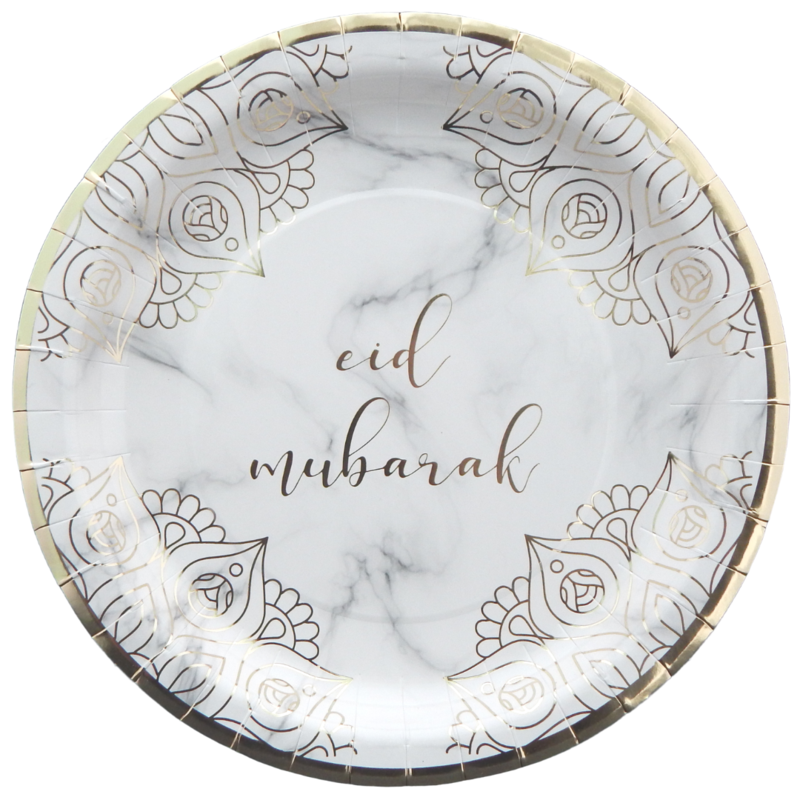 Eid Mubarak Dinner Plates - Marble and Gold - Anafiya Gifts