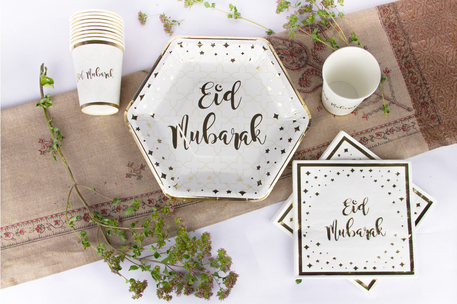 Eid Mubarak Cups - White and Gold - Anafiya Gifts