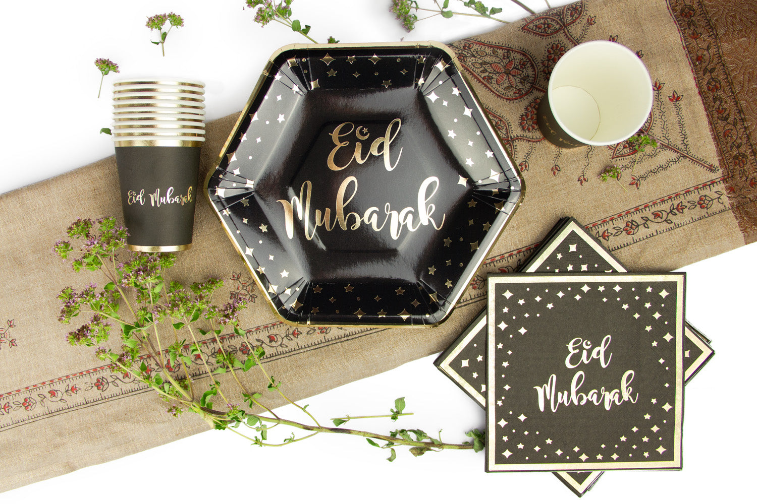 Eid Mubarak Dinner Plates - Black and Gold - Anafiya Gifts