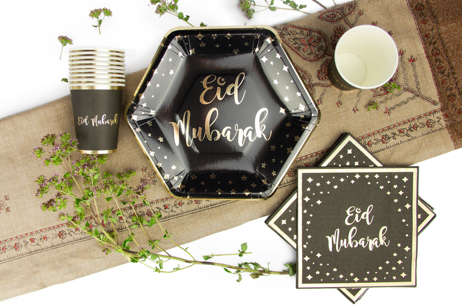 Eid Mubarak Cups - Black and Gold - Anafiya Gifts