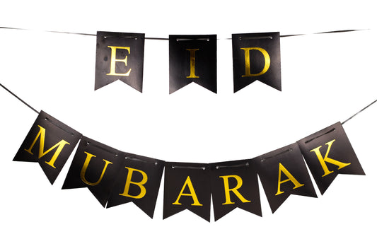 Eid Mubarak Gold Lettering Bunting - Black and Gold