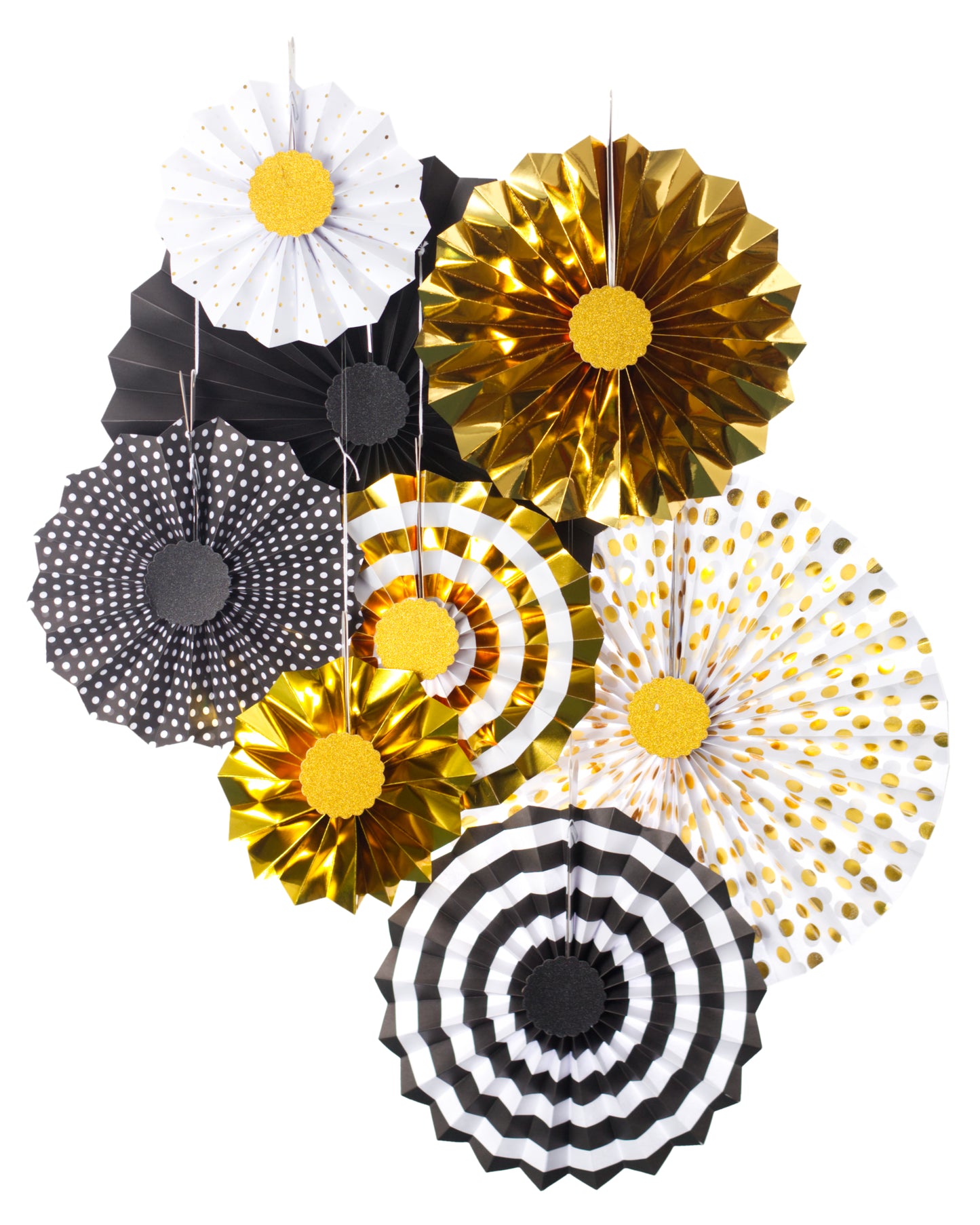 Black and Gold Fan Set - 8pcs