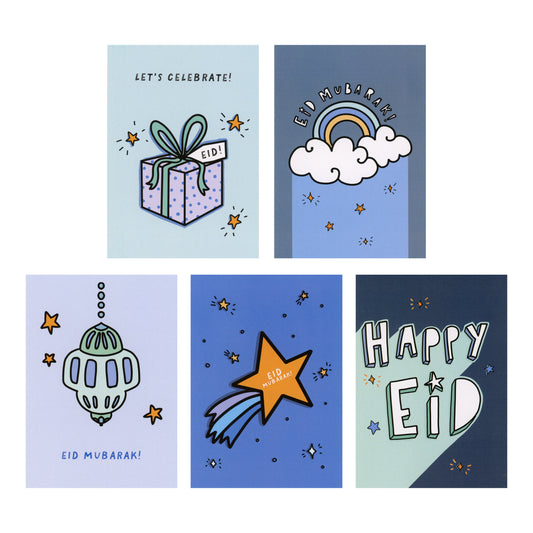 Eid Cards - Blue - 5 Pack