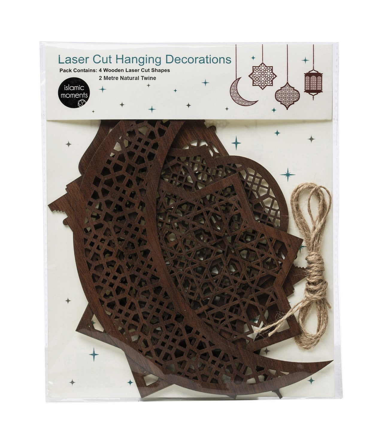 Large Wooden Laser Cut Hanging Ornaments - 4 Pack - Anafiya Gifts