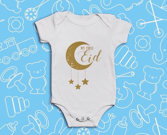 My First Eid Baby Vest - Gold Crescent - Anafiya Gifts