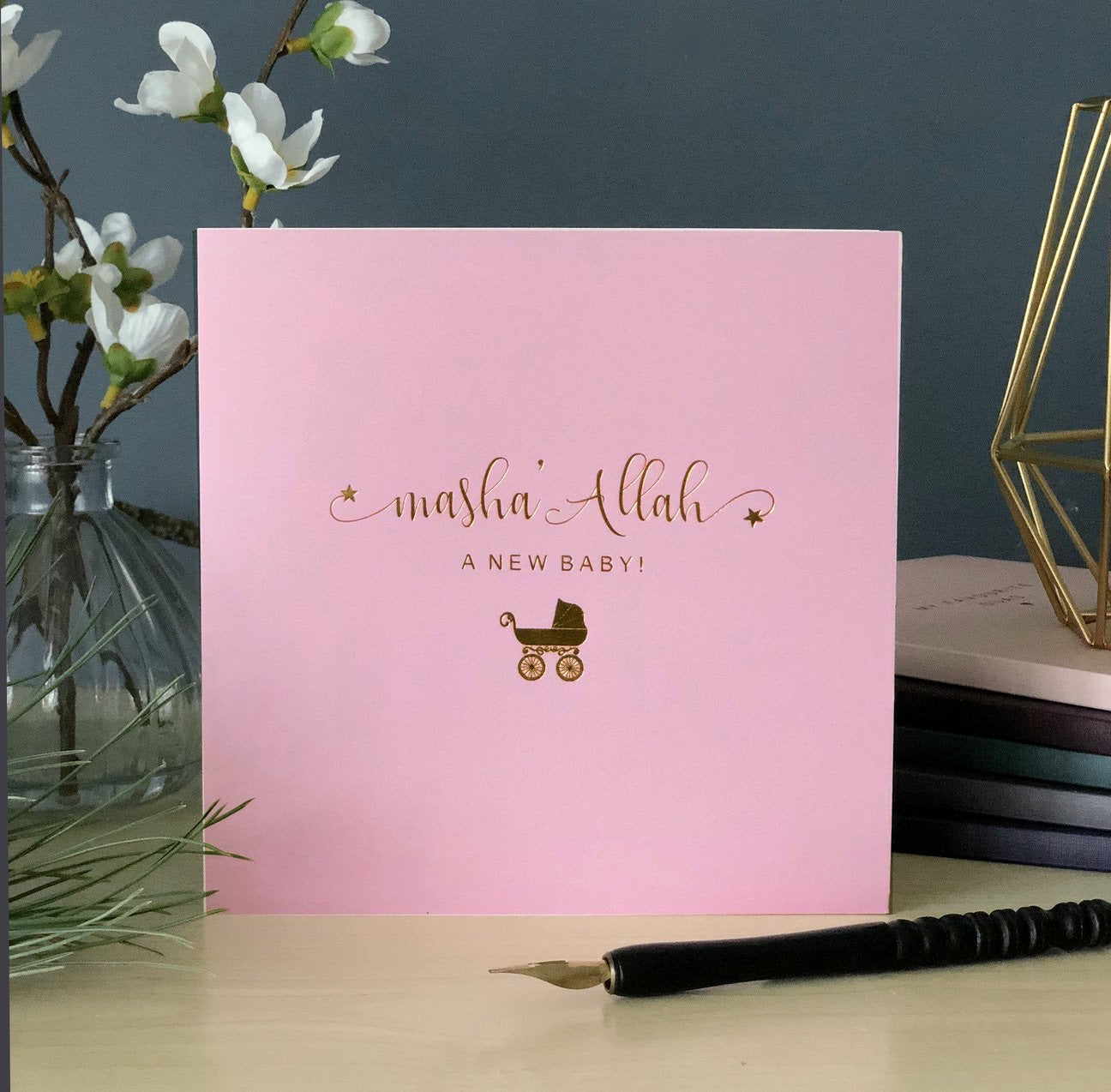 Masha'Allah, A New Baby! Gold Foiled Card - Pink - Anafiya Gifts