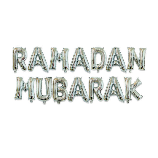 Silver Ramadan Mubarak Foil Balloons - Anafiya Gifts