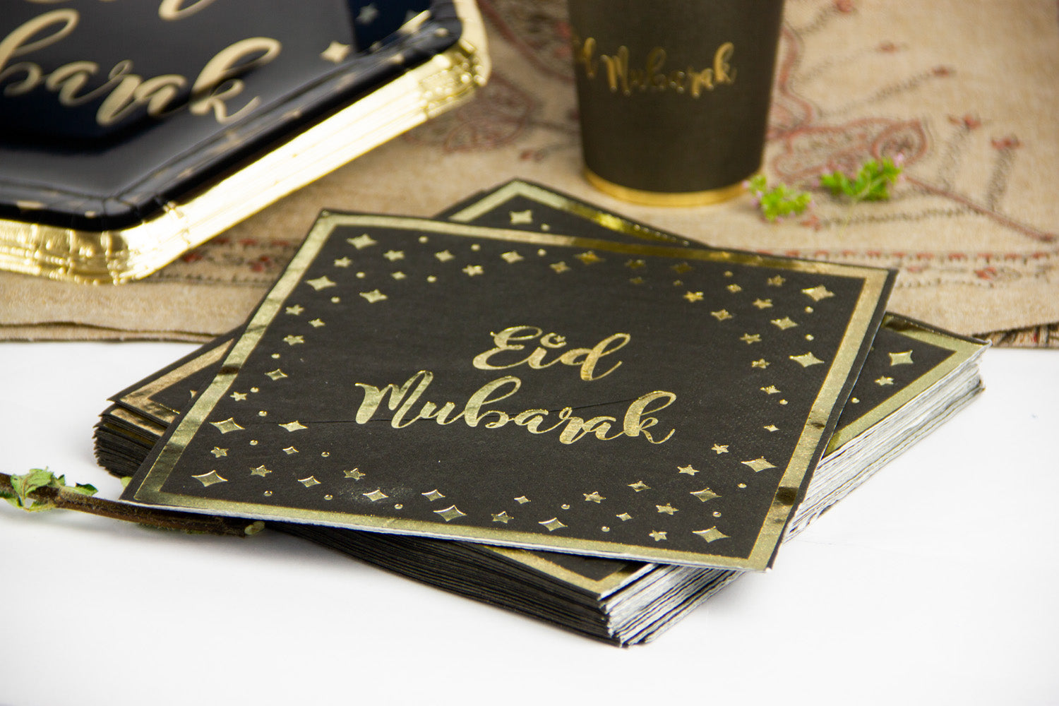 Eid Mubarak Napkins - Black and Gold - Anafiya Gifts