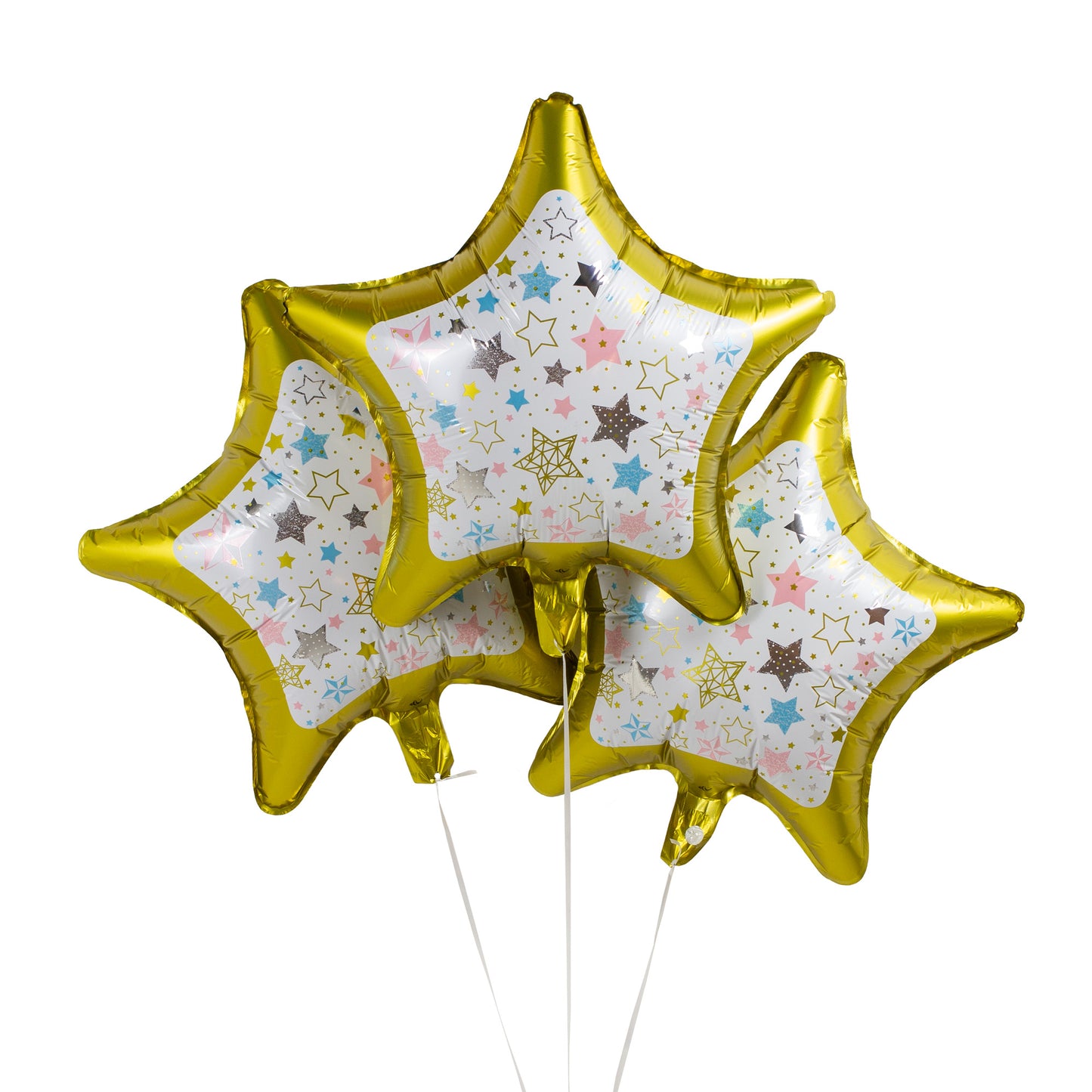 Gold & White Star Foil Balloons - Pack of 3