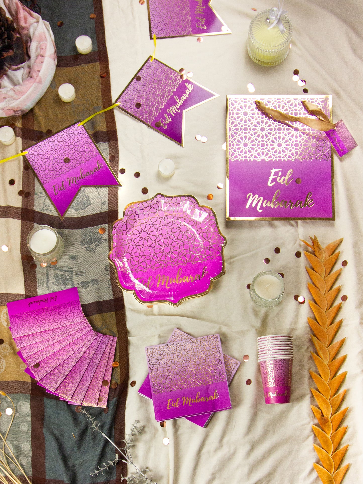 Eid Mubarak Dinner Plates - Purple and Gold - Anafiya Gifts