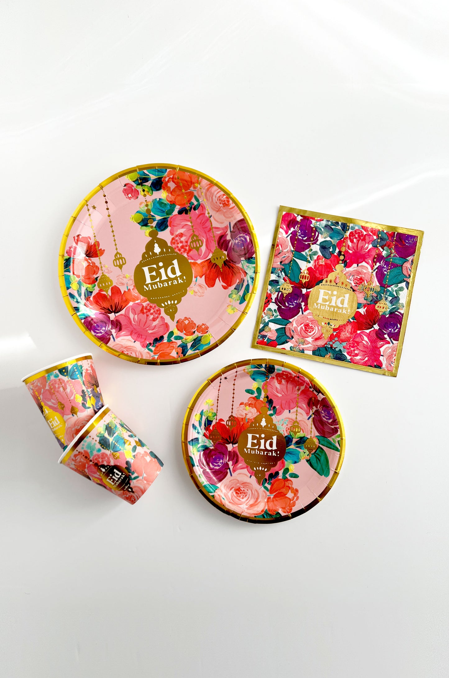 Eid Party Tableware Set - Floral Pink & Gold