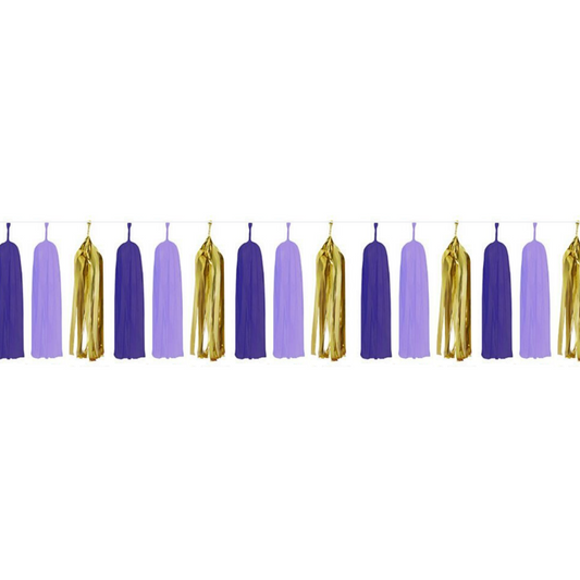 Purple & Gold Paper Tassels - 15pcs