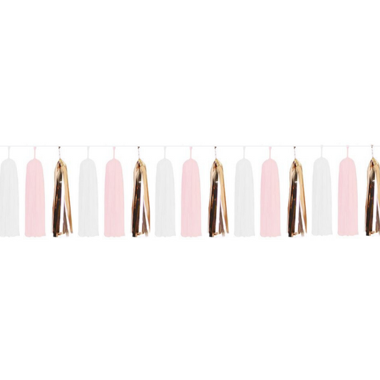 Rose & White Paper Tassels -15pcs