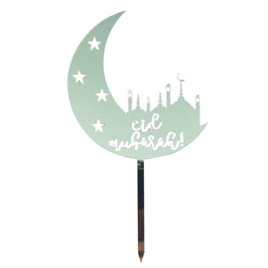 Eid Mubarak Masjid Cake Toppers - Silver 5pcs