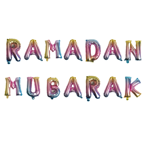 Ramadan Mubarak Rainbow Foil Balloons