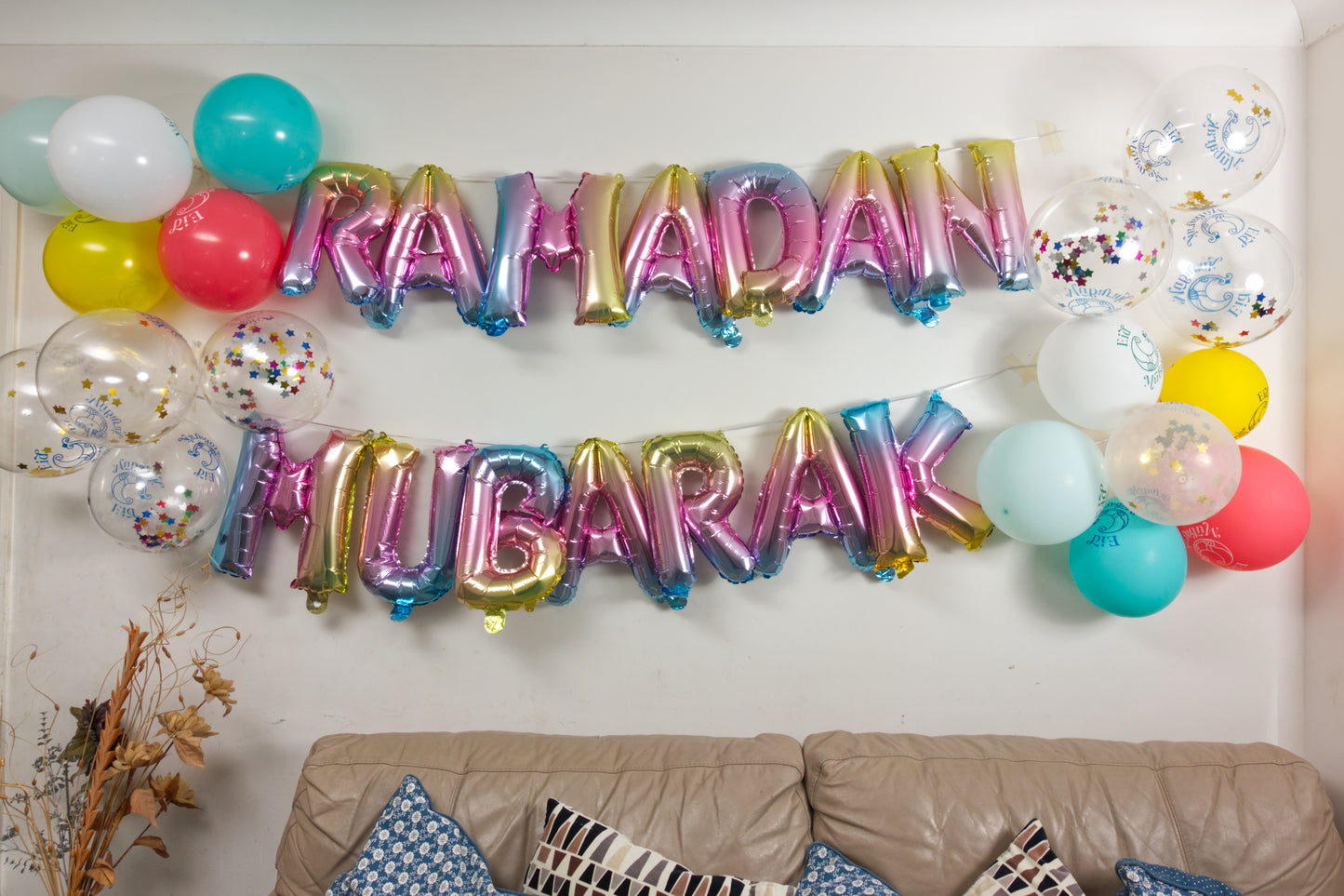 Ramadan Mubarak Rainbow Foil Balloons