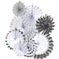 White & Silver Fan Set - 8pcs